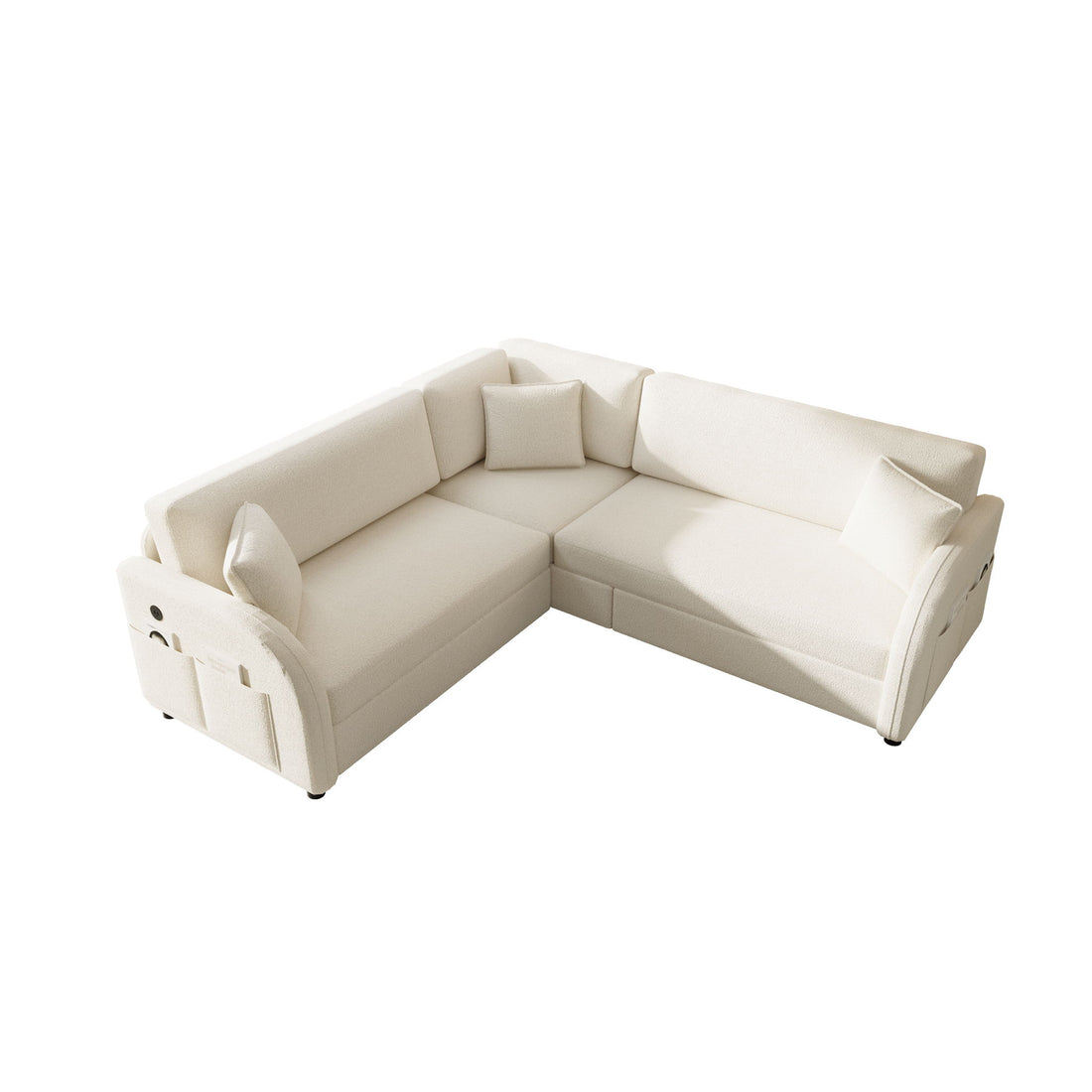 L-Shaped Couch With Pull-Out Bed, Oversize Convertible Sleeper Sofa With Side Pocket &amp; USB Port