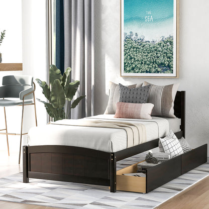 Platform Bed &amp; Headboard, Footboard And Wood Slat Support