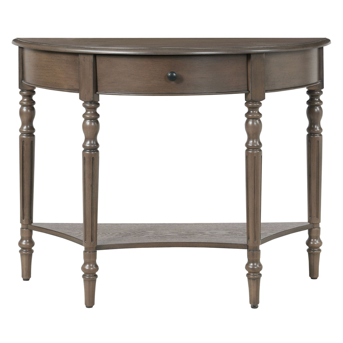 Half Moon Console Table With Drawer &amp; Shelf For Living Room - Walnut