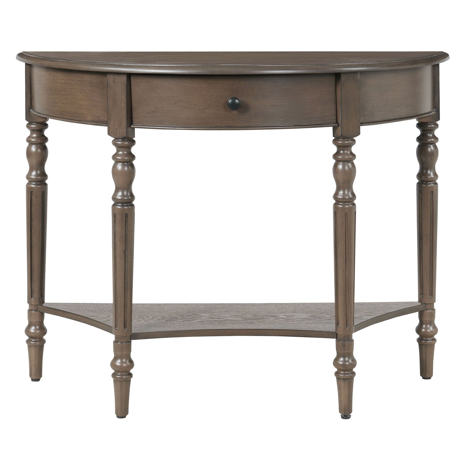 Half Moon Console Table With Drawer &amp; Shelf For Living Room - Walnut