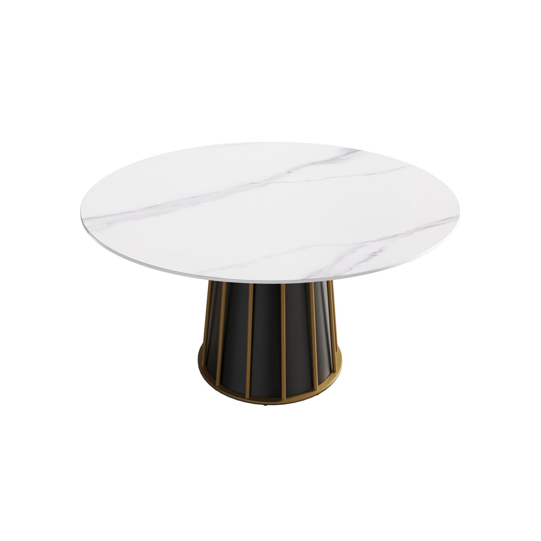 53.15&quot; Modern Artificial Stone Round Panel Metal Iron Base Dining Table, Can Accommodate 6 People, (Not Including Chairs) - White / Black