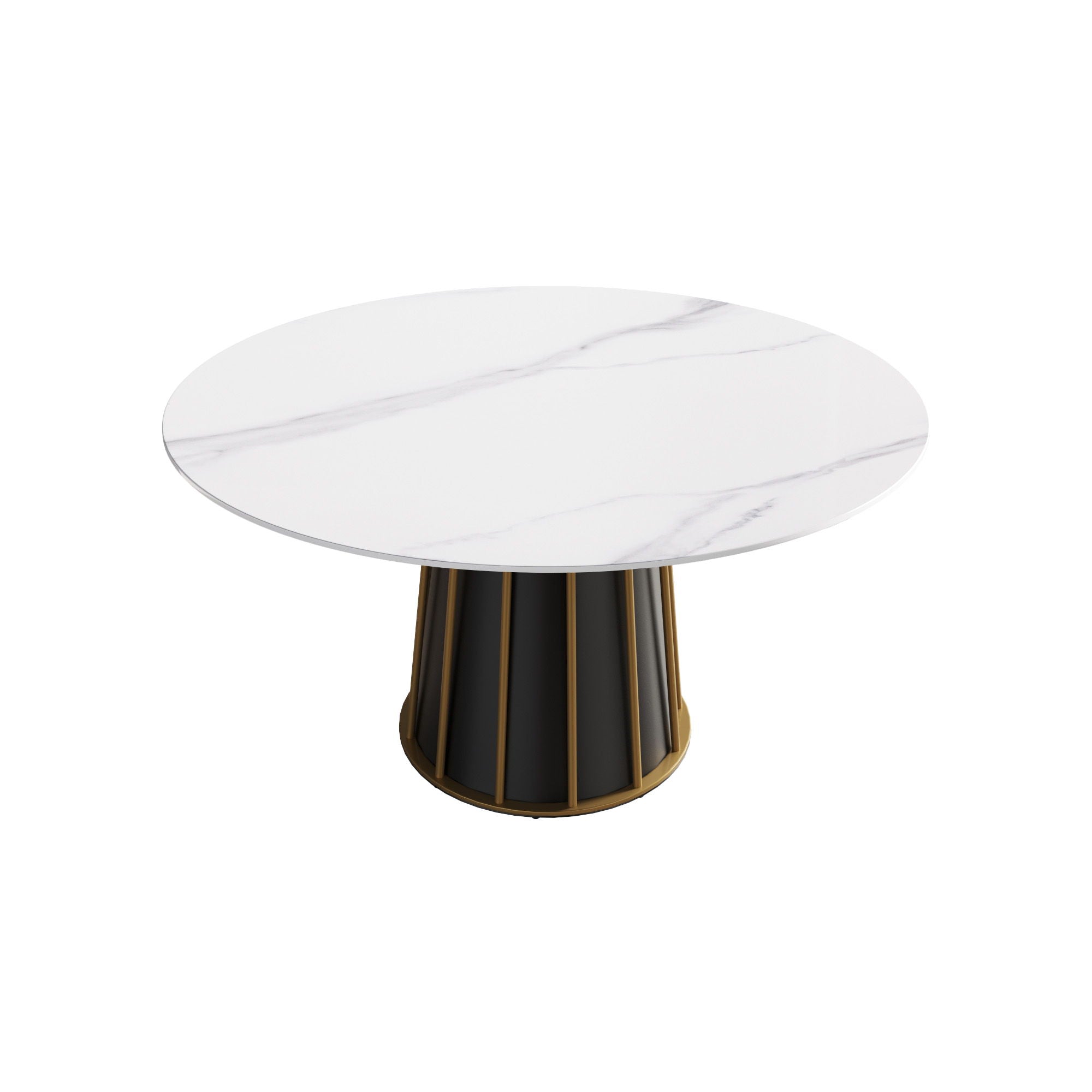 53.15&quot; Modern Artificial Stone Round Panel Metal Iron Base Dining Table, Can Accommodate 6 People, (Not Including Chairs) - White / Black