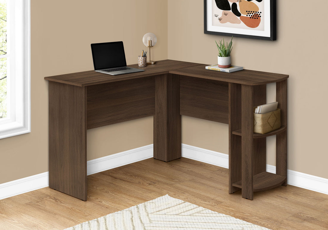 Computer Desk, Home Office, Corner, Storage Shelves, L Shape, Laptop, Contemporary &amp; Modern - Walnut