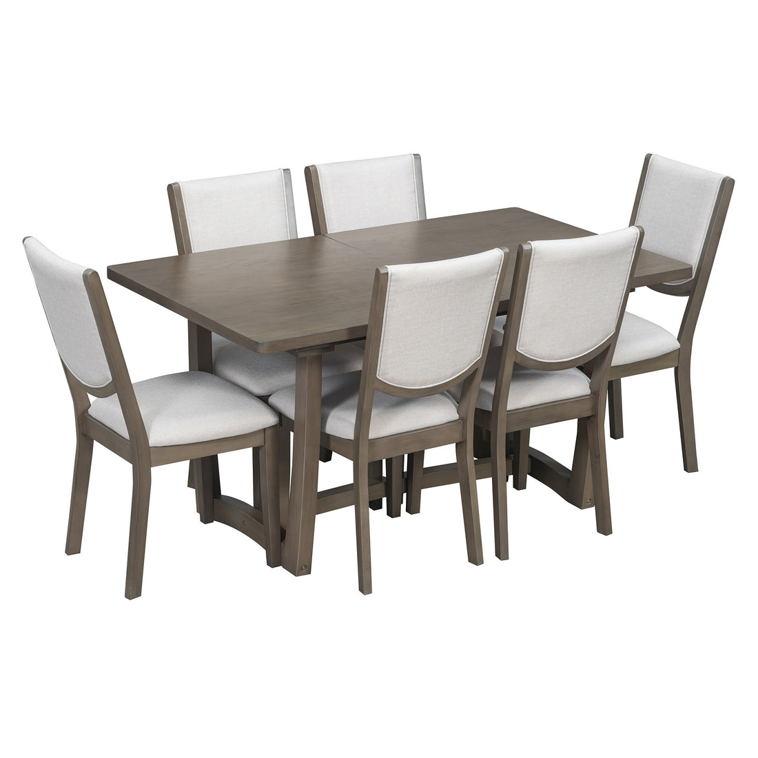 Rectangular Extendable Dining Table Set With 6 Upholstered Chairs