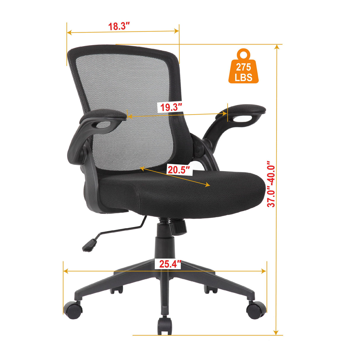 Office Chair &amp; Mid Back Design, Adjustable Height And Foldable Armrests - Black