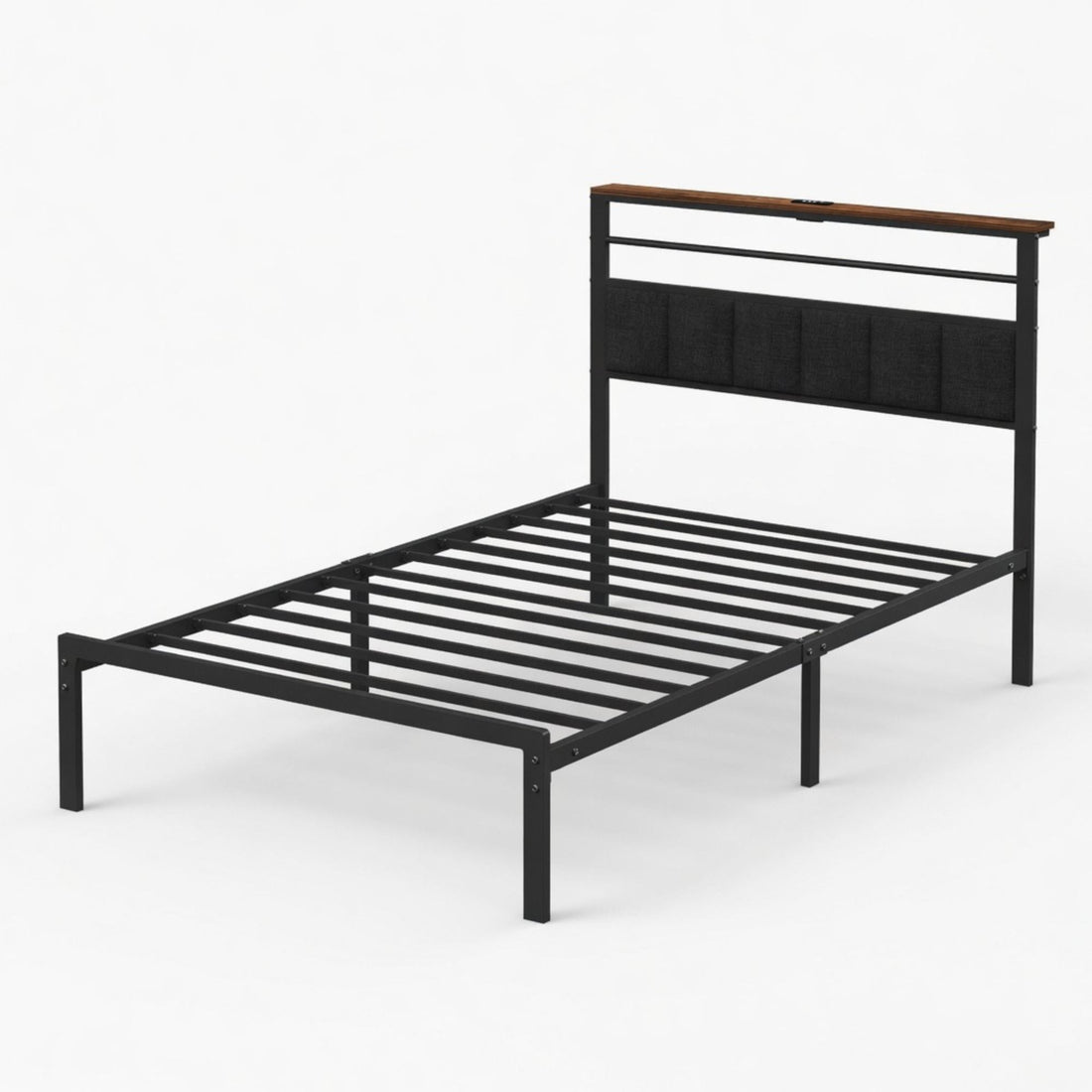 Platform Bed Frame With Charging Station &amp; Headboard Storage