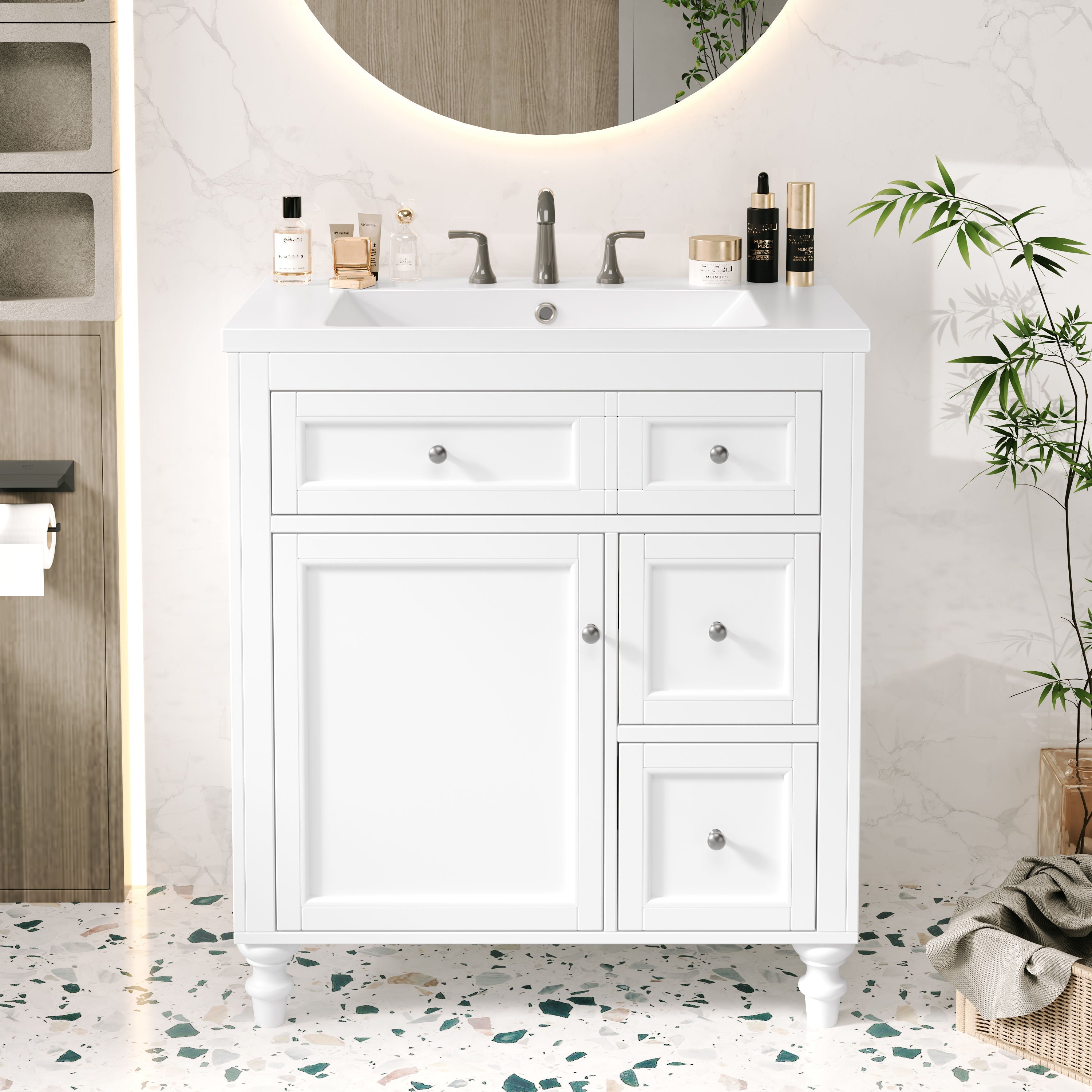 Bathroom Vanity With Top Sink, Modern Storage Cabinet With 2 Drawers And A Tip-Out Drawer