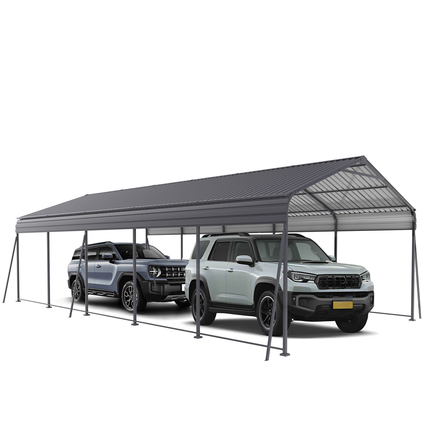Metal Carport 13 X 26.5 Ft Heavy Duty With Galvanized Steel Roof Metal Garage Canopy With Galvanized Steel Roof &amp; Frame Car Tent Outdoor Storage Shed For Car Boats And Truck - Gray
