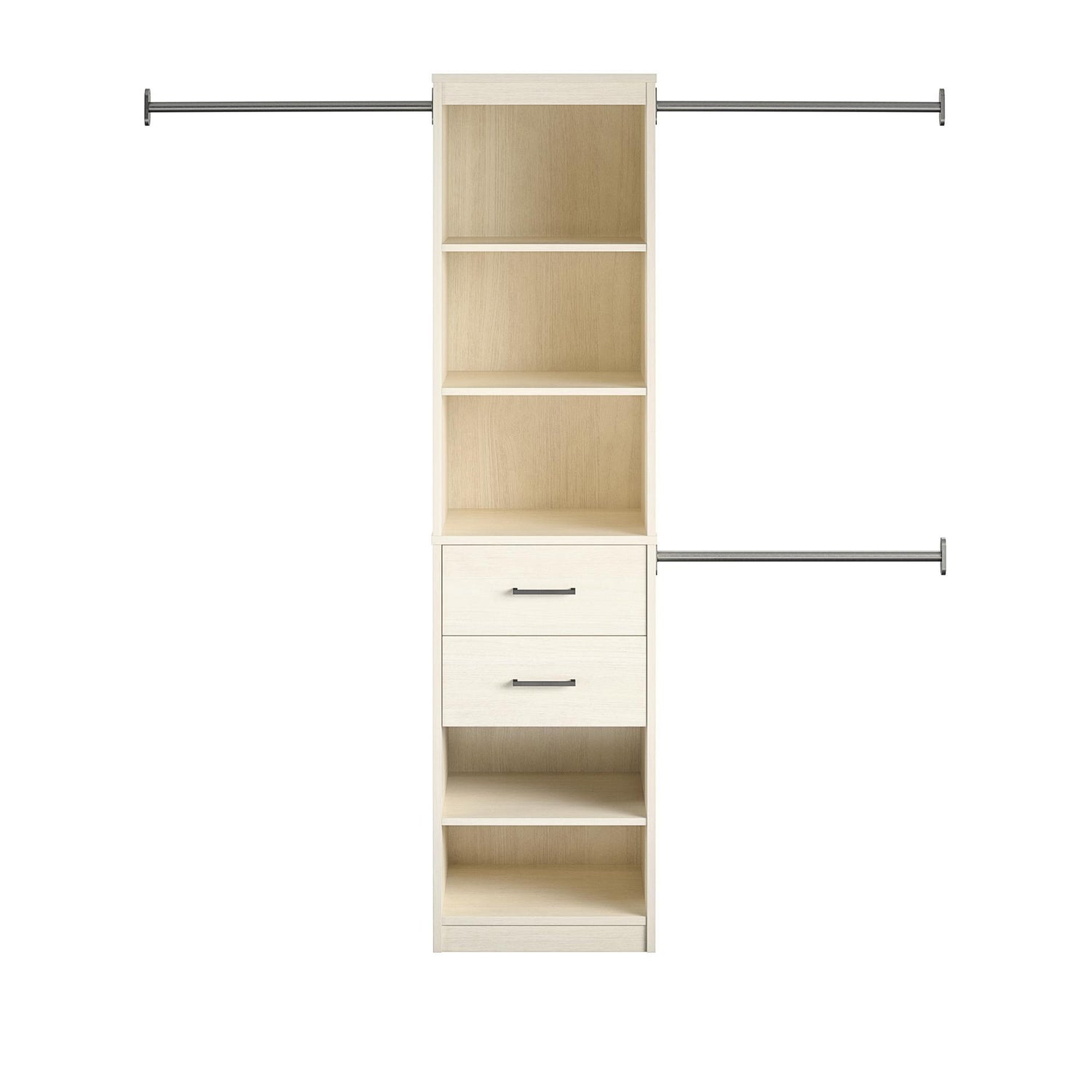 Kelly - 5 Shelf 2 Drawer Closet Organizer With 3 Adjustable Hanging Rods - Ivory