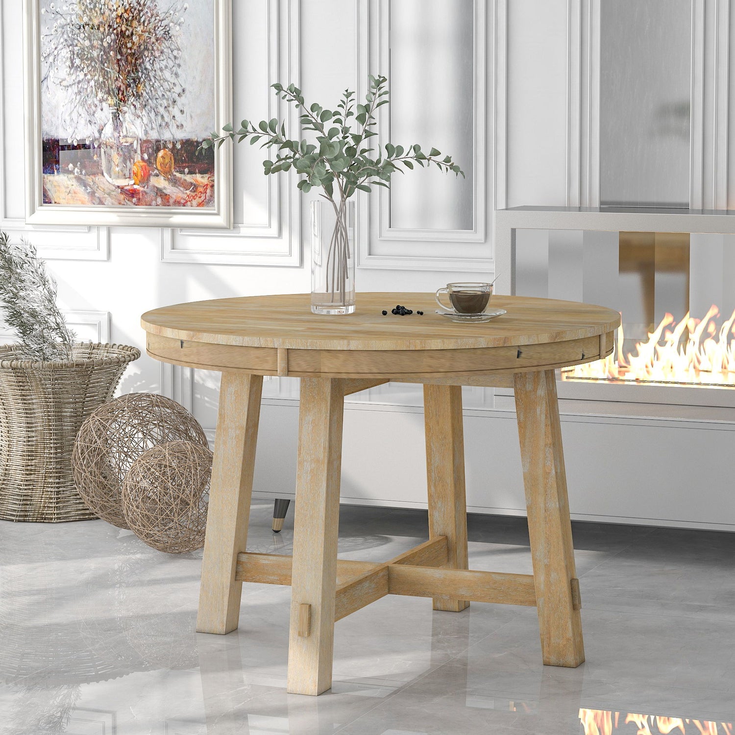 Gia - Round Extendable Dining Table With 16" Leaf Wood