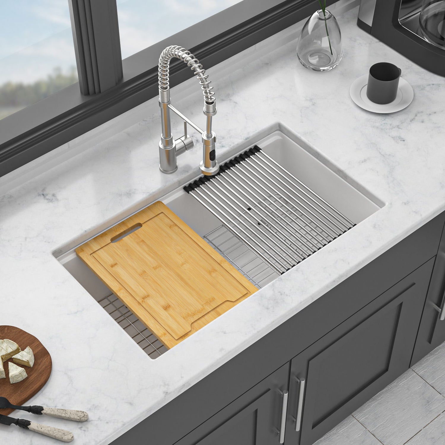 Quartz Kitchen Sink, Granite Composite Workstation Undermount
