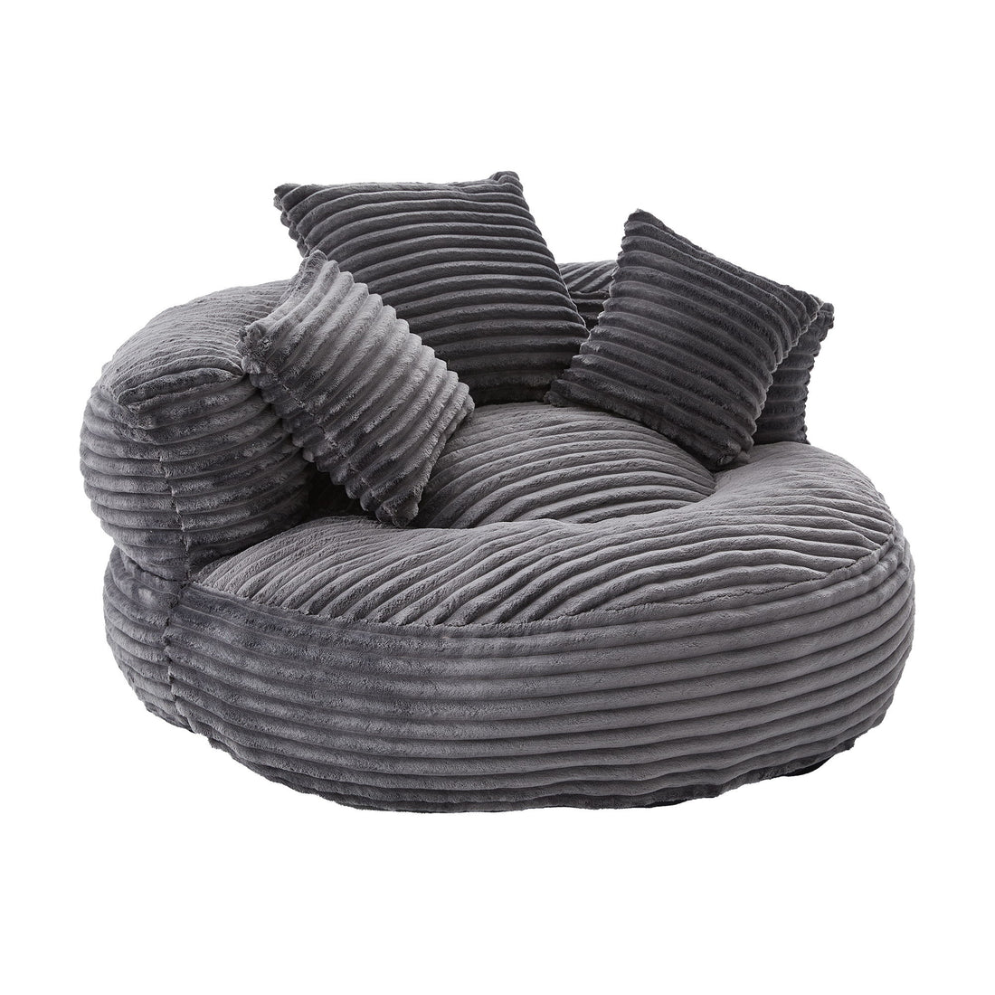 Oversized Bean Bag Chair With 3 Pillows &amp; Armrest - Dark Gray