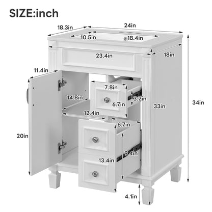 Bathroom Vanity With Sink, Compact Cabinet &amp; 2 Drawers And Adjustable Shelf