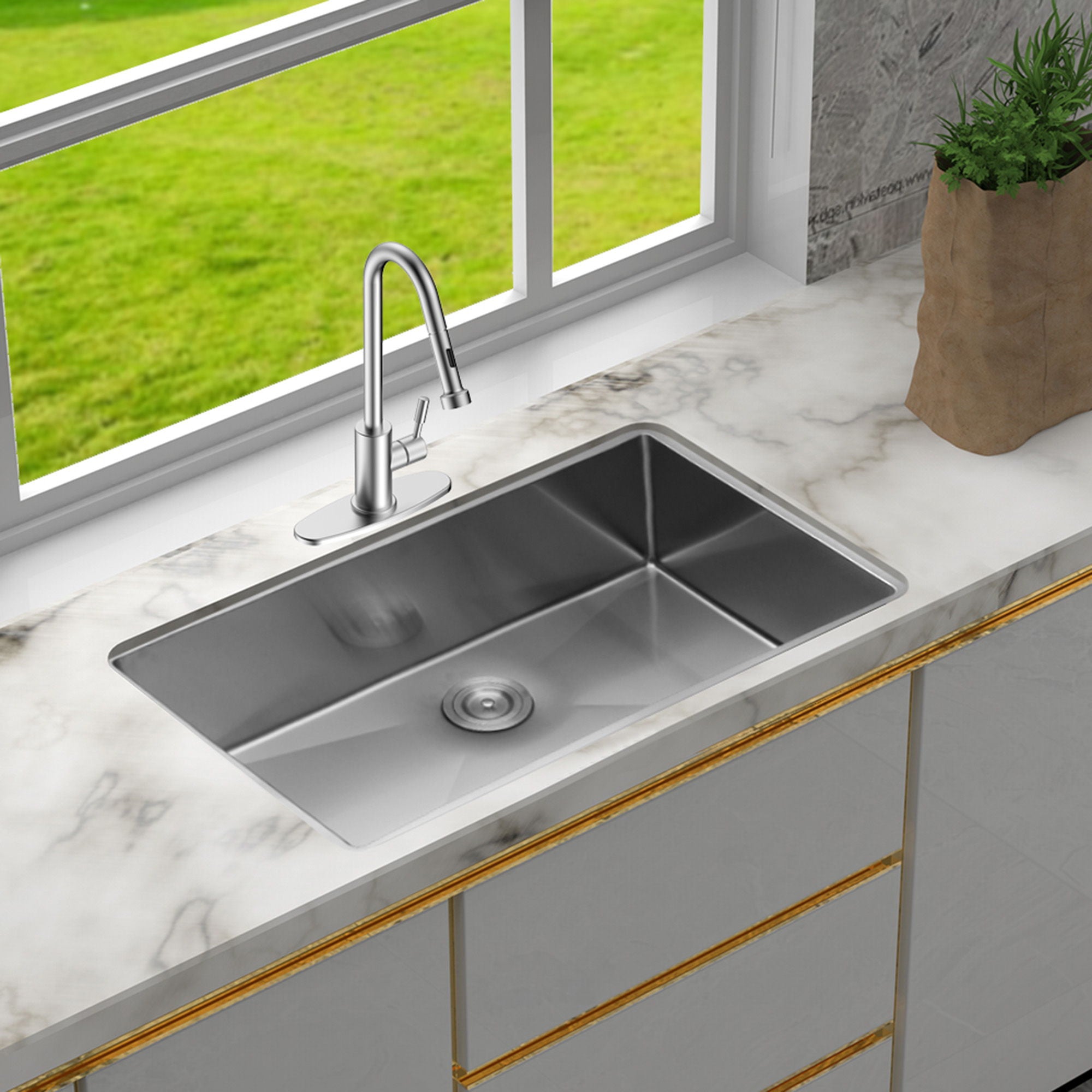 28&quot; Undermount Kitchen Sink With, 10&quot; Deep, Single Bowl, Rounded Corners - Brushed Nickel