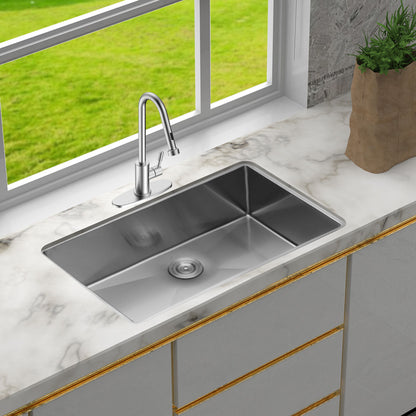 28&quot; Undermount Kitchen Sink With, 10&quot; Deep, Single Bowl, Rounded Corners - Brushed Nickel