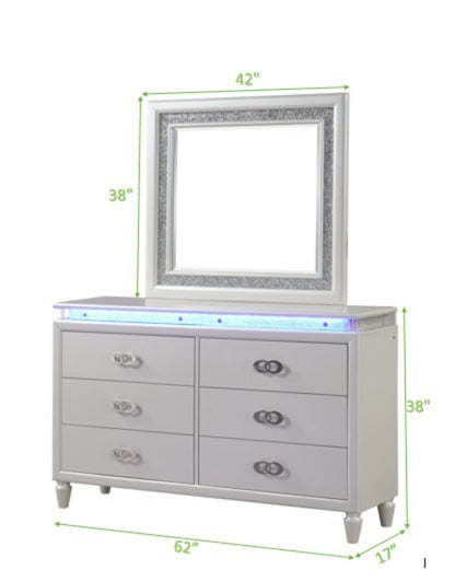 Passion Queen 4 Pc LED Bedroom Set Made with Wood in Milky white