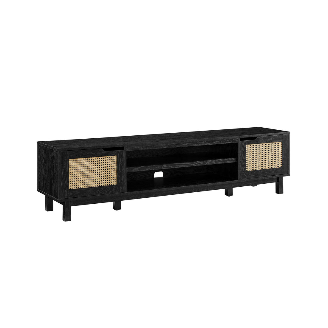 Modern Rattan Door Low TV Stand For TVs Up To 80&quot; - Black