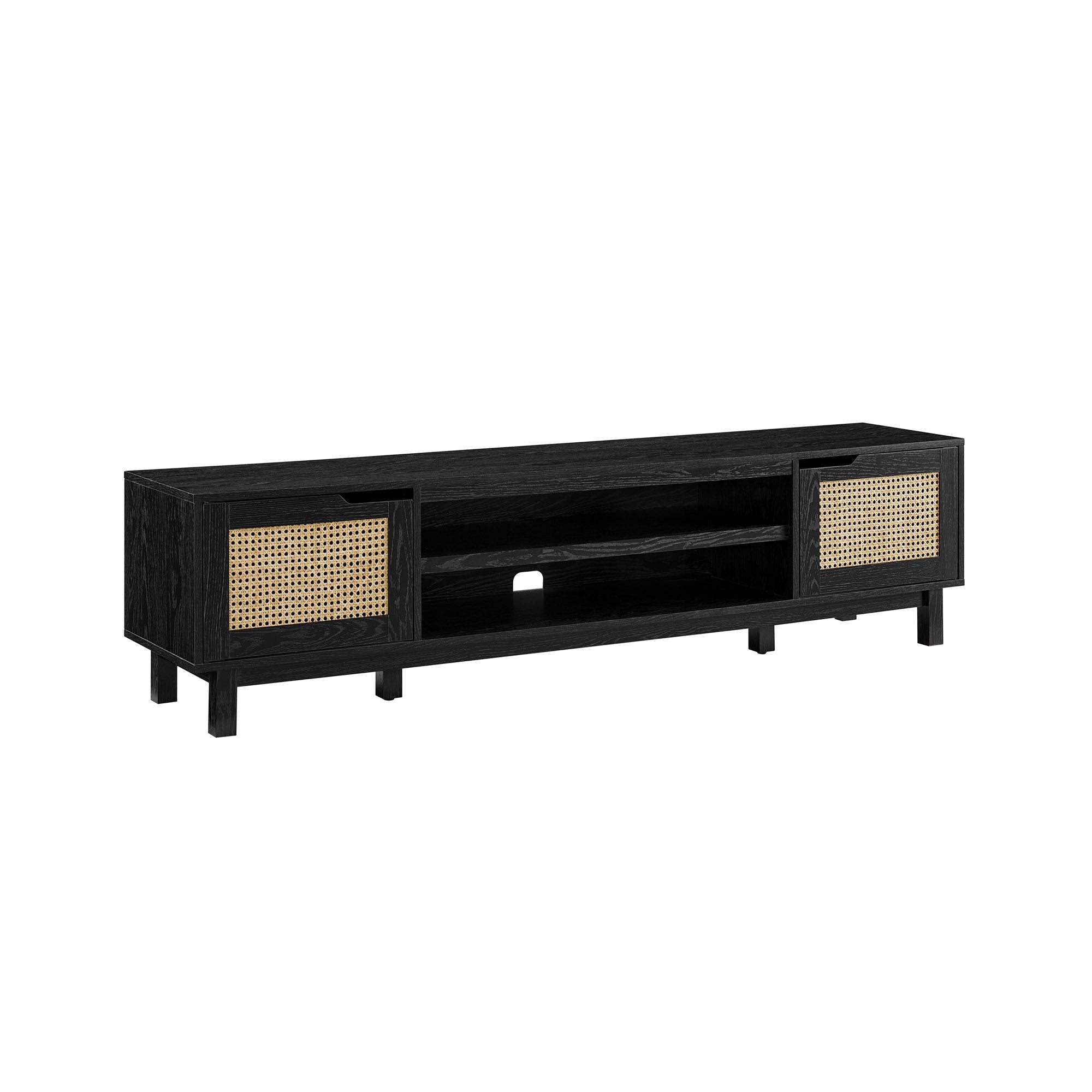 Modern Rattan Door Low TV Stand For TVs Up To 80&quot; - Black