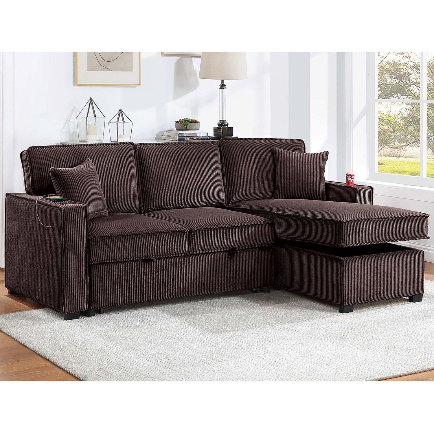 Convertible Sectional With USB / USB - C Port, Storage Chaise, Pull-Out Bed