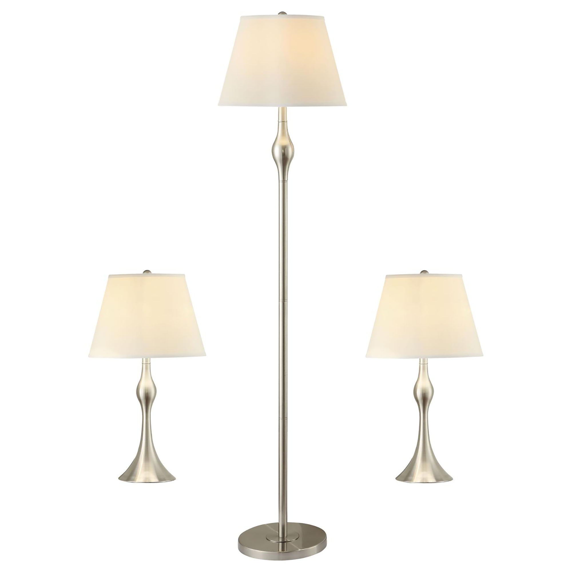 3 Piece Lamp Set, Floor Lamp And 2 Table Lamps - Silver