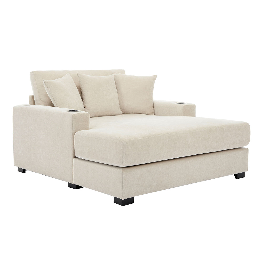 Oversized Chaise Lounger Modern Style Sofa Couch With Pillows, Charge Station &amp; Cup Holders