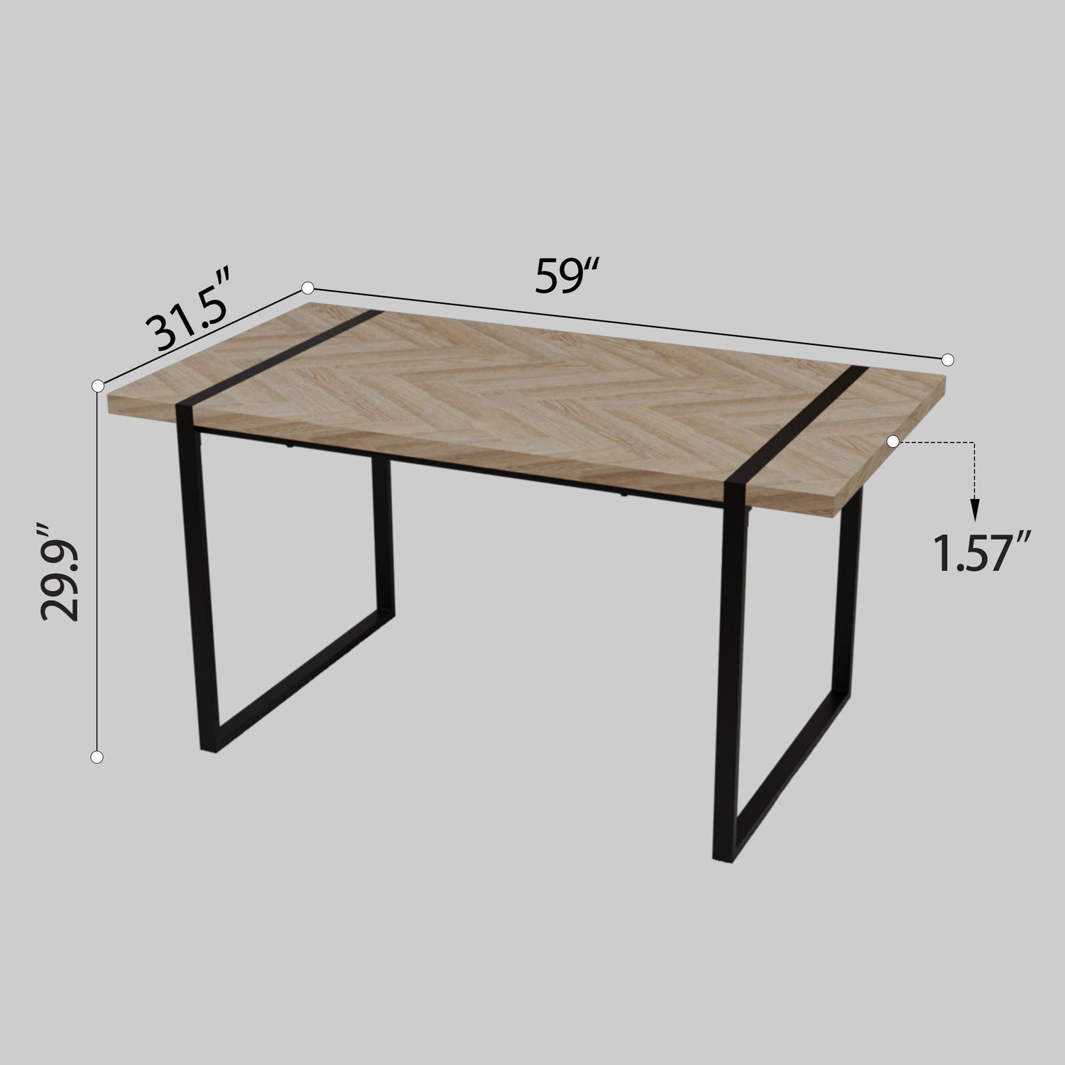 Modern Industrial Dining Table 59&quot; Rectangular Light Wood With Metal Legs For 4 - 6 People - Natural Wood