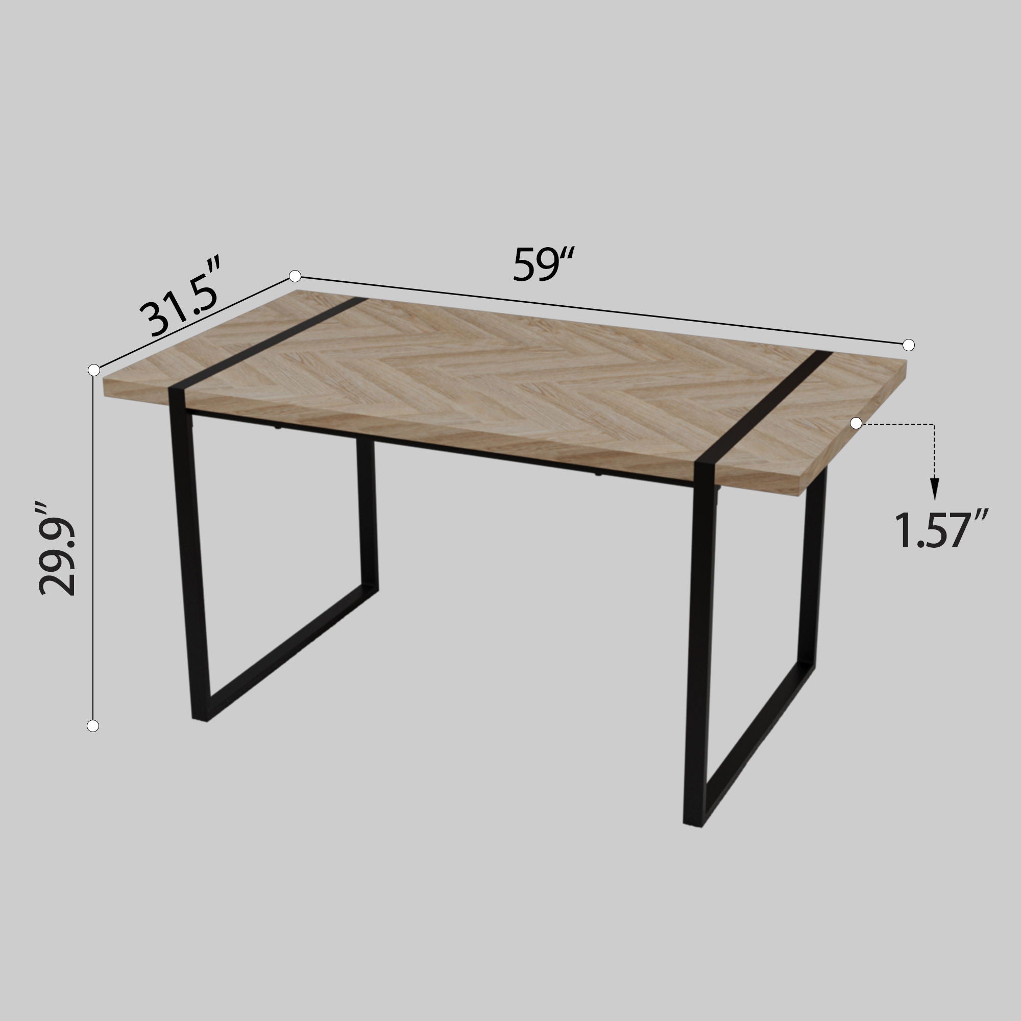 Modern Industrial Dining Table 59&quot; Rectangular Light Wood With Metal Legs For 4 - 6 People - Natural Wood