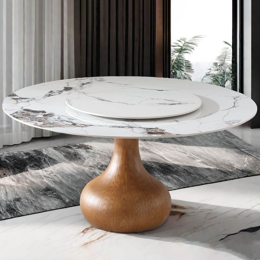 Dining Table, Round With Lazy Susan For Dining Room - Walnut / White