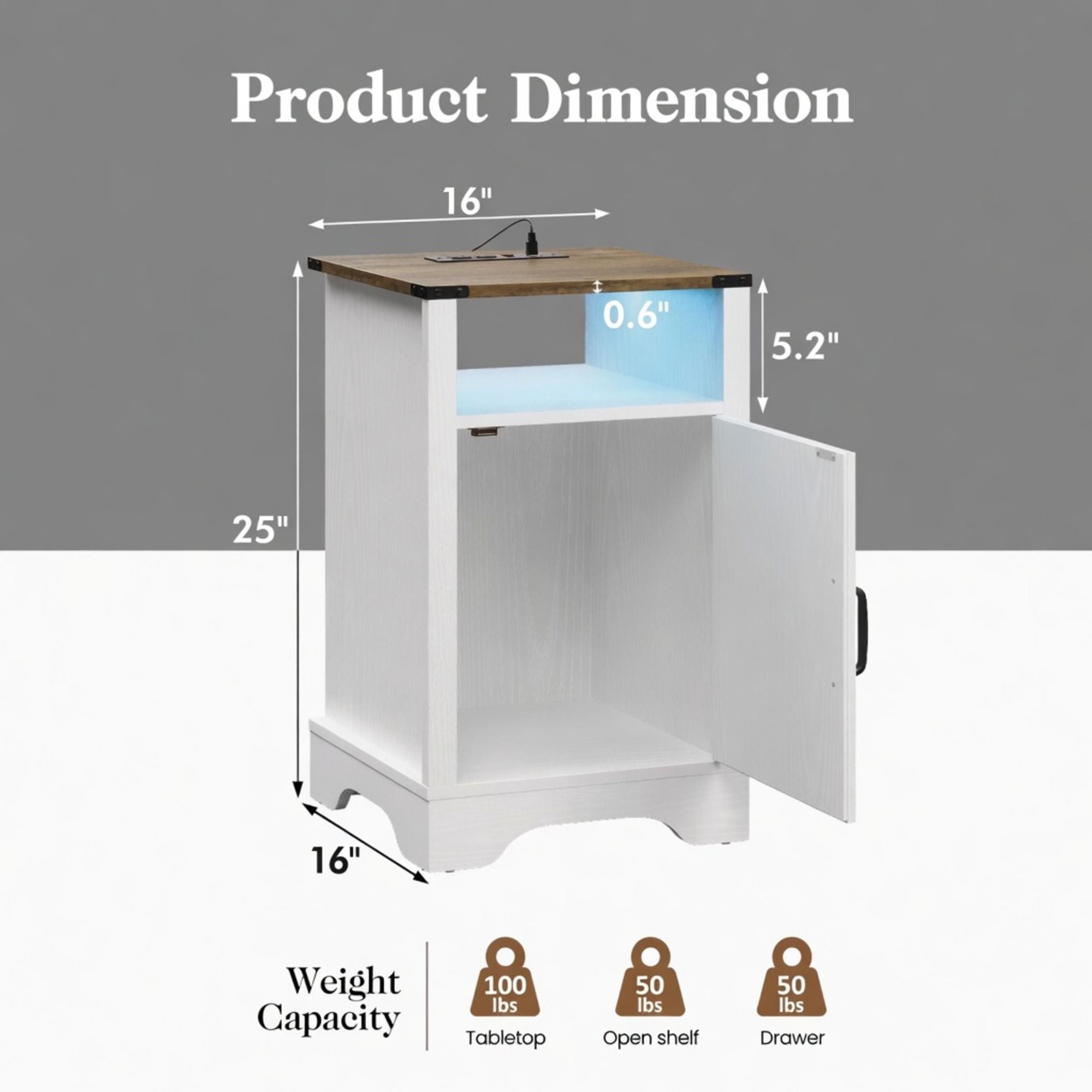 Farmhouse Nightstand With Charging Station &amp; Storage