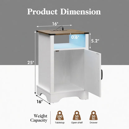 Farmhouse Nightstand With Charging Station &amp; Storage