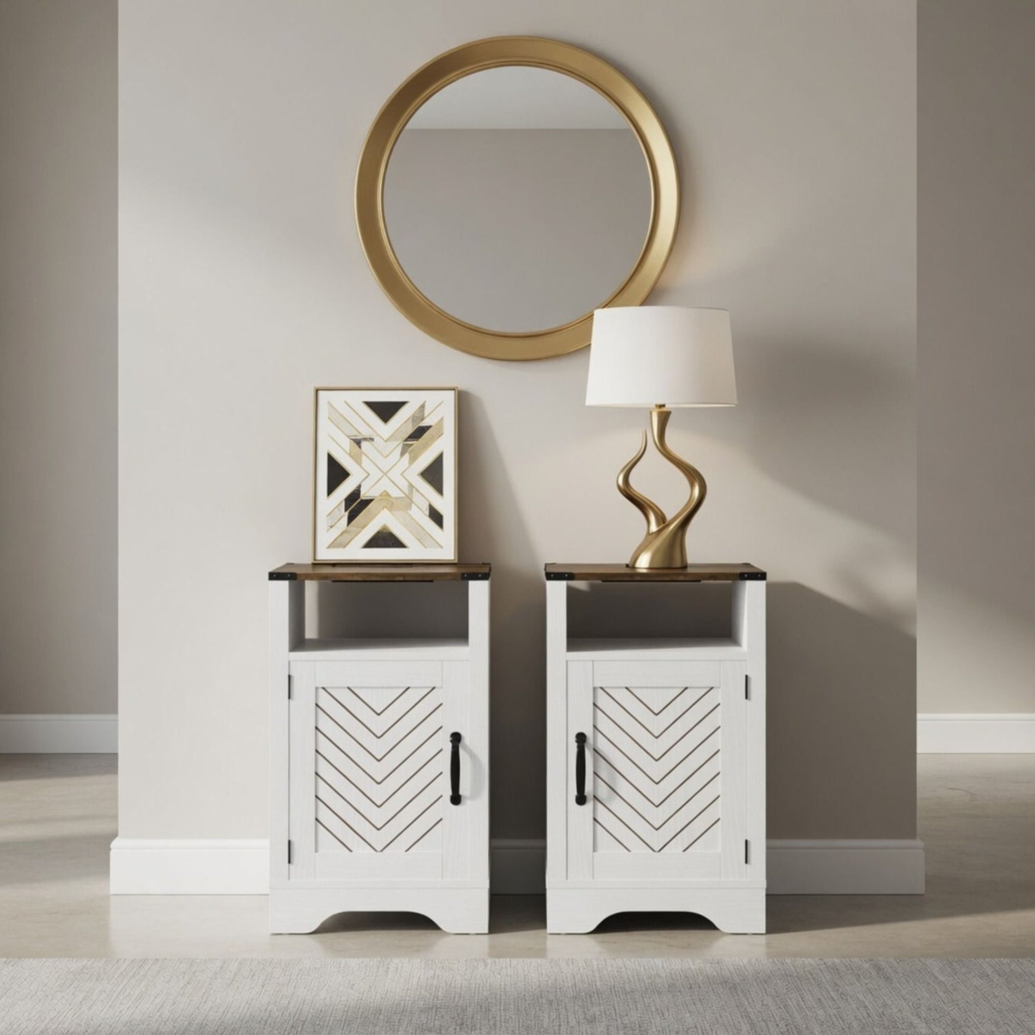 Farmhouse Nightstand With Charging Station &amp; Storage