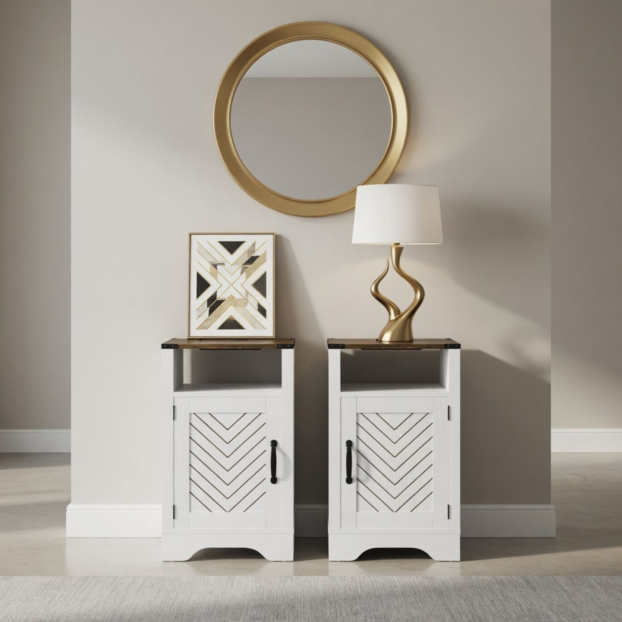 Farmhouse Nightstand With Charging Station &amp; Storage