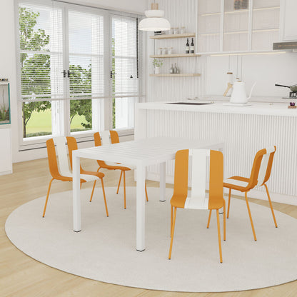 4 Piece Set Of Modern Striped Color- Blocking Single Chairs With Long Table