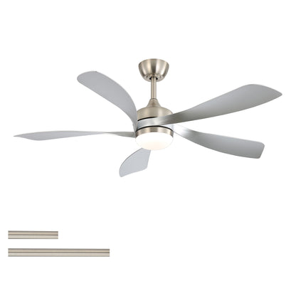 52" Ceiling Fan With Light Featuring 5 Blades Dimmable LED And Memory Function - Nickel
