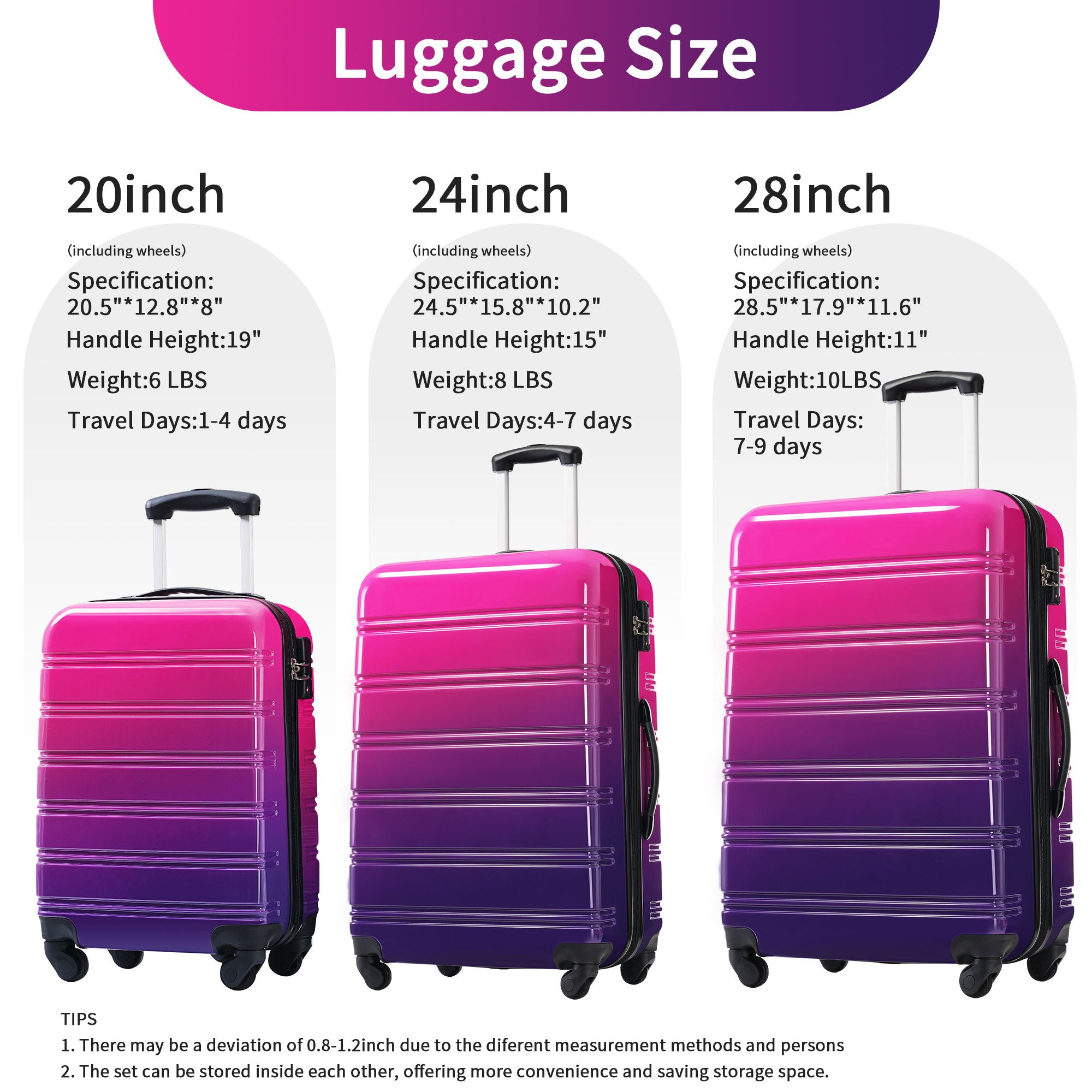 Hardshell Luggage Sets 3 Piece Gradient Color Expandable Suitcase With Spinner Wheels And Tsa Lock Lightweight 20&quot; 24&quot; 28&quot; Available