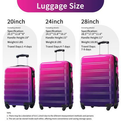 Hardshell Luggage Sets 3 Piece Gradient Color Expandable Suitcase With Spinner Wheels And Tsa Lock Lightweight 20&quot; 24&quot; 28&quot; Available