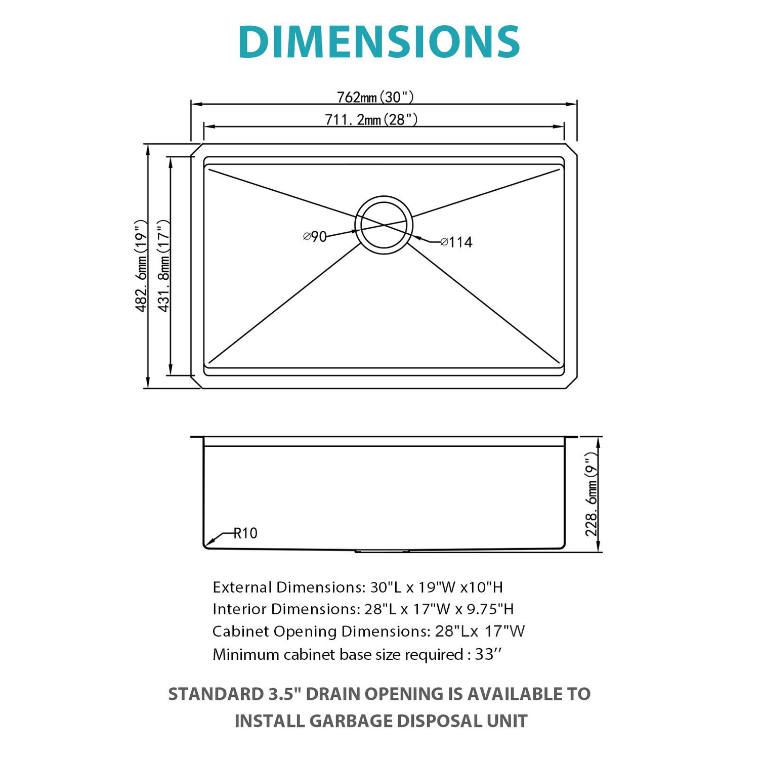 Gold Undermount Kitchen Sink 30&quot; X 19&quot; X 10&quot; Stainless Steel 16 Gauge Deep Single Bowl With Workstation Ledges