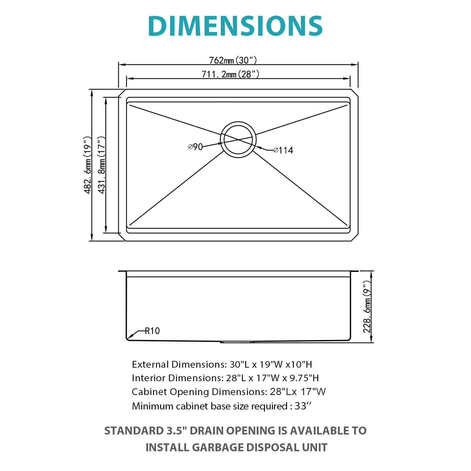 Gold Undermount Kitchen Sink 30&quot; X 19&quot; X 10&quot; Stainless Steel 16 Gauge Deep Single Bowl With Workstation Ledges