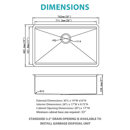 Gold Undermount Kitchen Sink 30&quot; X 19&quot; X 10&quot; Stainless Steel 16 Gauge Deep Single Bowl With Workstation Ledges