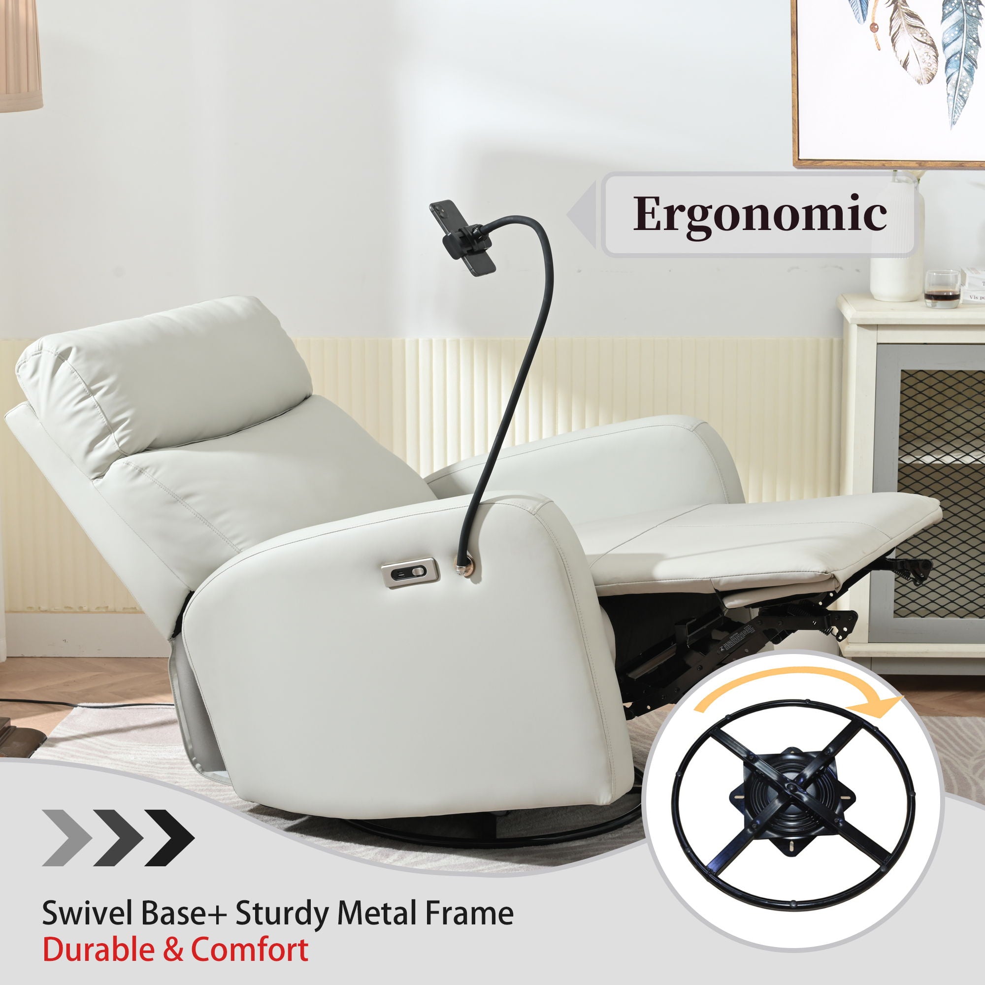 31.5&quot; 270 Power Swivel Rocker Recliner Chair, Electric Glider Reclining Sofa With USB Ports, Power Swivel Glider, Rocking Chair Nursery Recliners For Living Room Bedroom - Light Gray