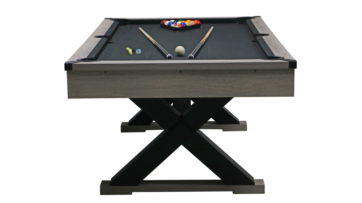 84&quot; Pool Table with Billiard Balls, Cues, Pool Cue Chalk, Cleaning Brush, X-Legs, Black Cloth, Rustic Grey,84.1&quot;L x 46.5&quot;W x 32&quot;H