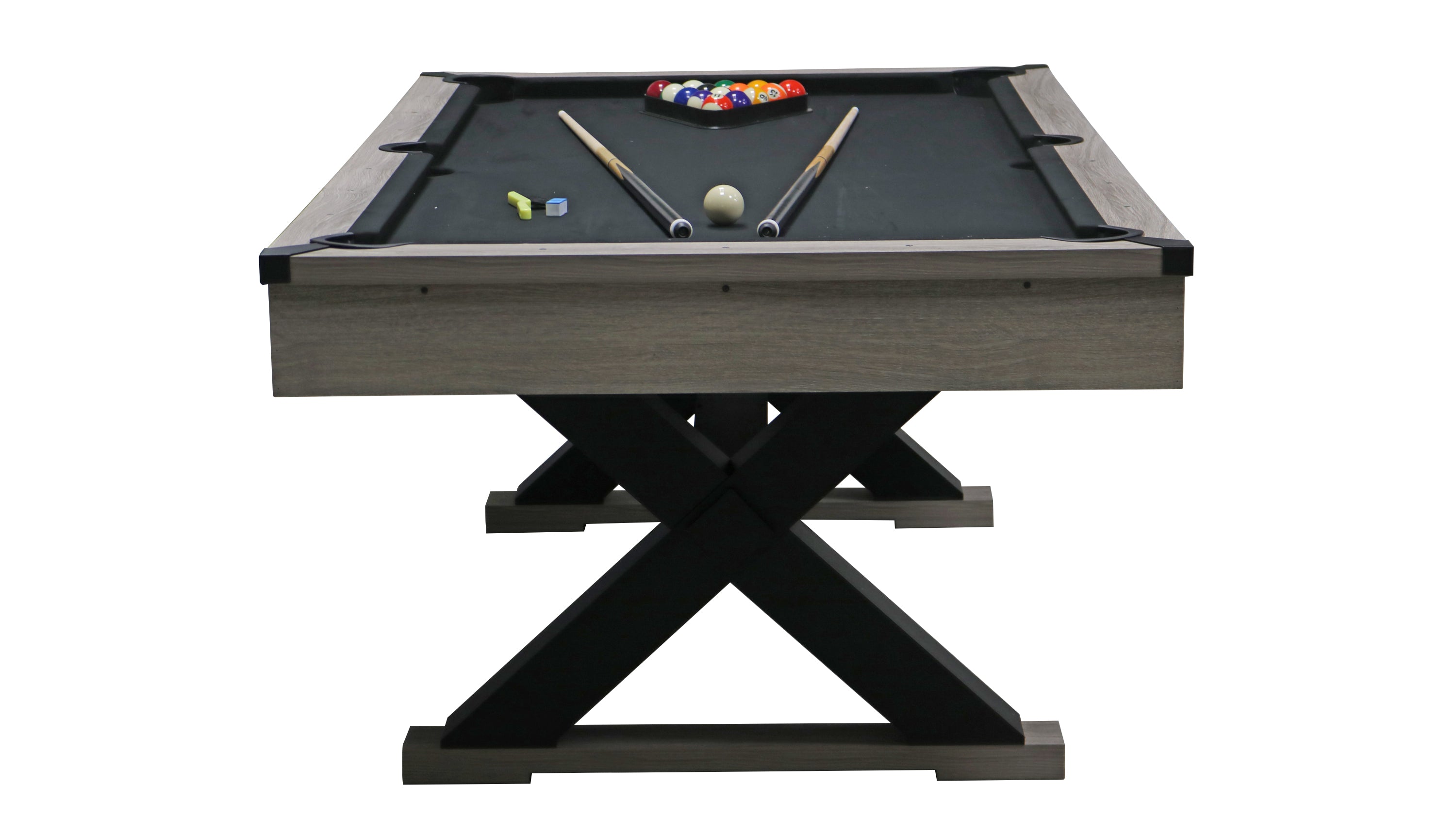 84&quot; Pool Table with Billiard Balls, Cues, Pool Cue Chalk, Cleaning Brush, X-Legs, Black Cloth, Rustic Grey,84.1&quot;L x 46.5&quot;W x 32&quot;H