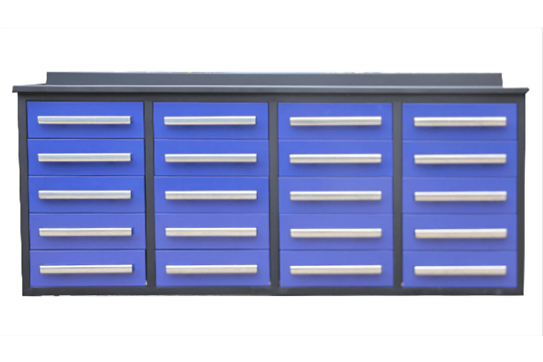 Garage Storage Cabinets With Workbench (With 20 Drawers) - Blue