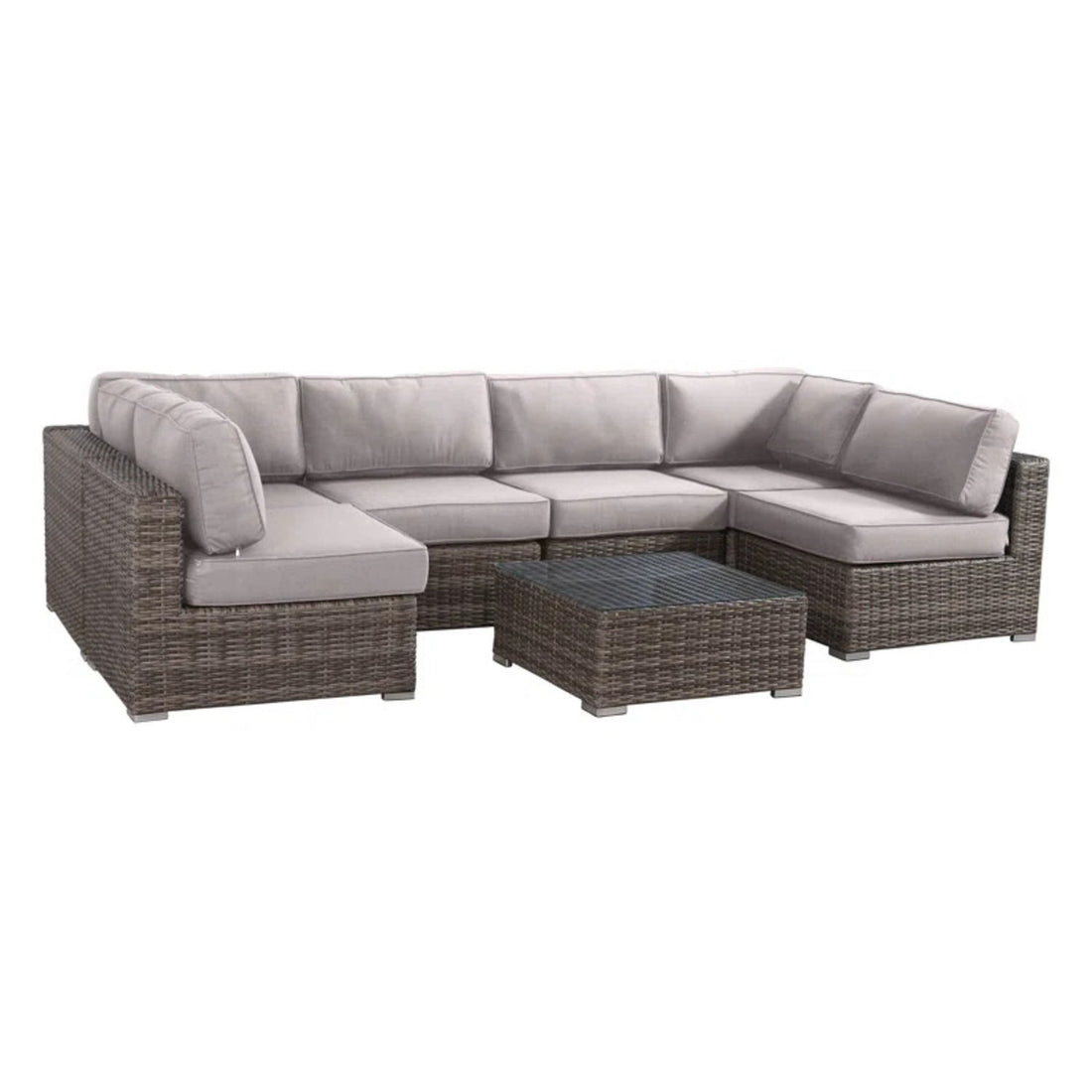 6 Person Wicker Seating Group With Premium Cushions - Gray Mix