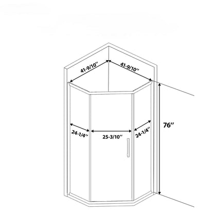 Diamond Shaped Corner Shower Door, Inward Sliding, Stainless Steel Frame
