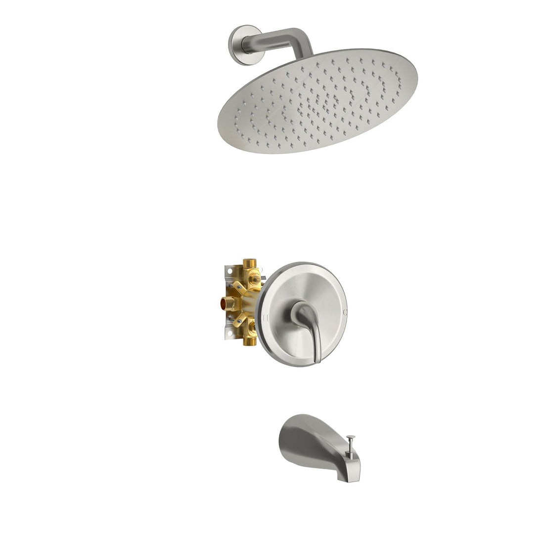 10&quot; Round Rain Shower Head System With Waterfall Tub Spout, Wall Mounted, Stainless Steel