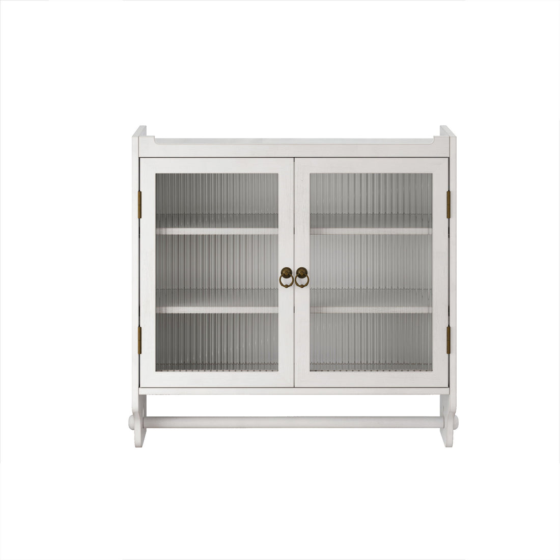 Vintage Double Door Wall Cabinet With Three Tiers Storage And Towel Rack - White Washed