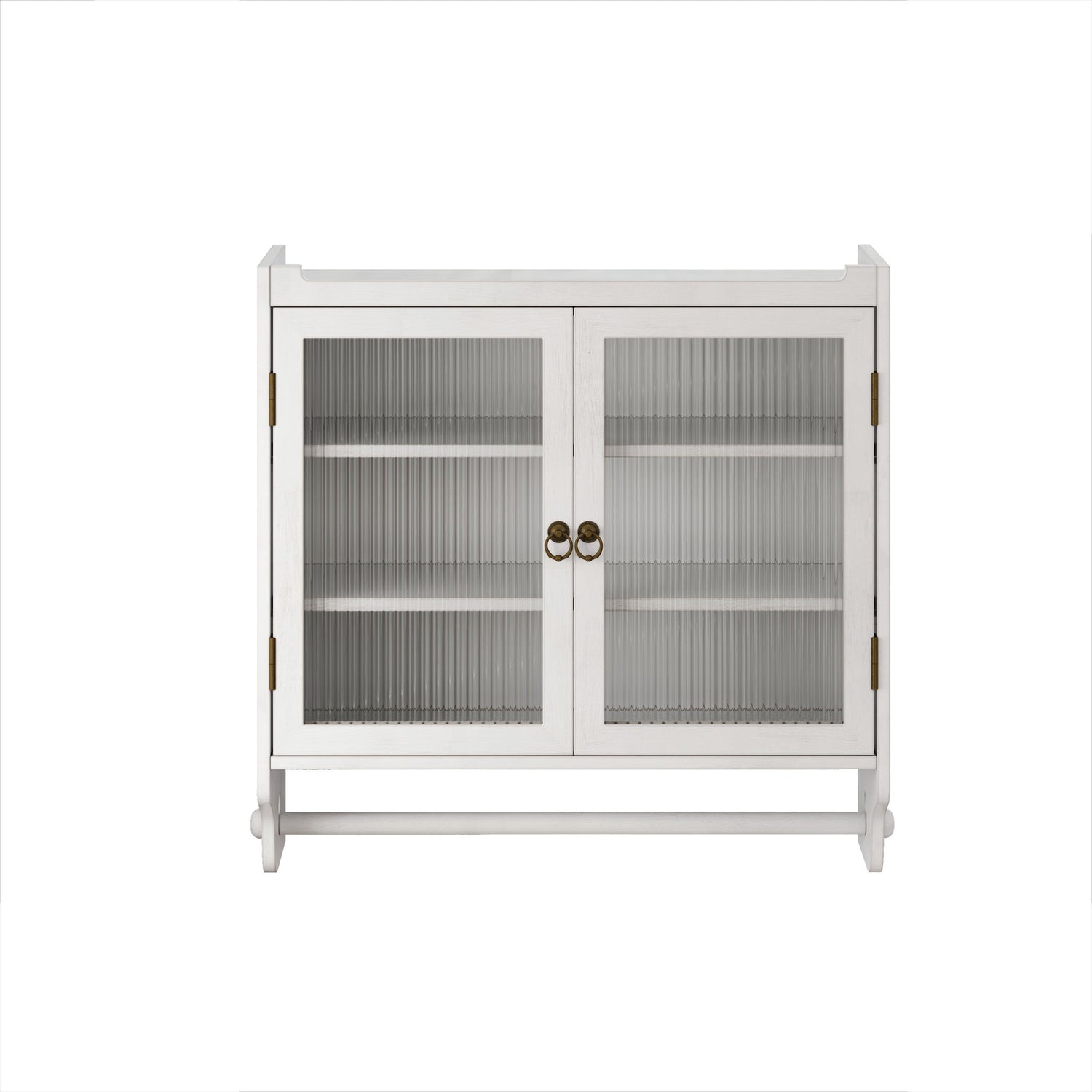Vintage Double Door Wall Cabinet With Three Tiers Storage And Towel Rack - White Washed
