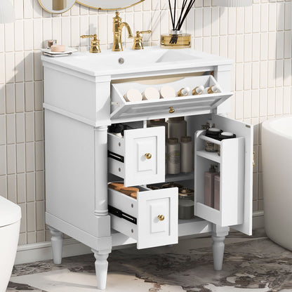Freestanding Bathroom Vanity With Sink, Adjustable Shelf &amp; Flip Drawer