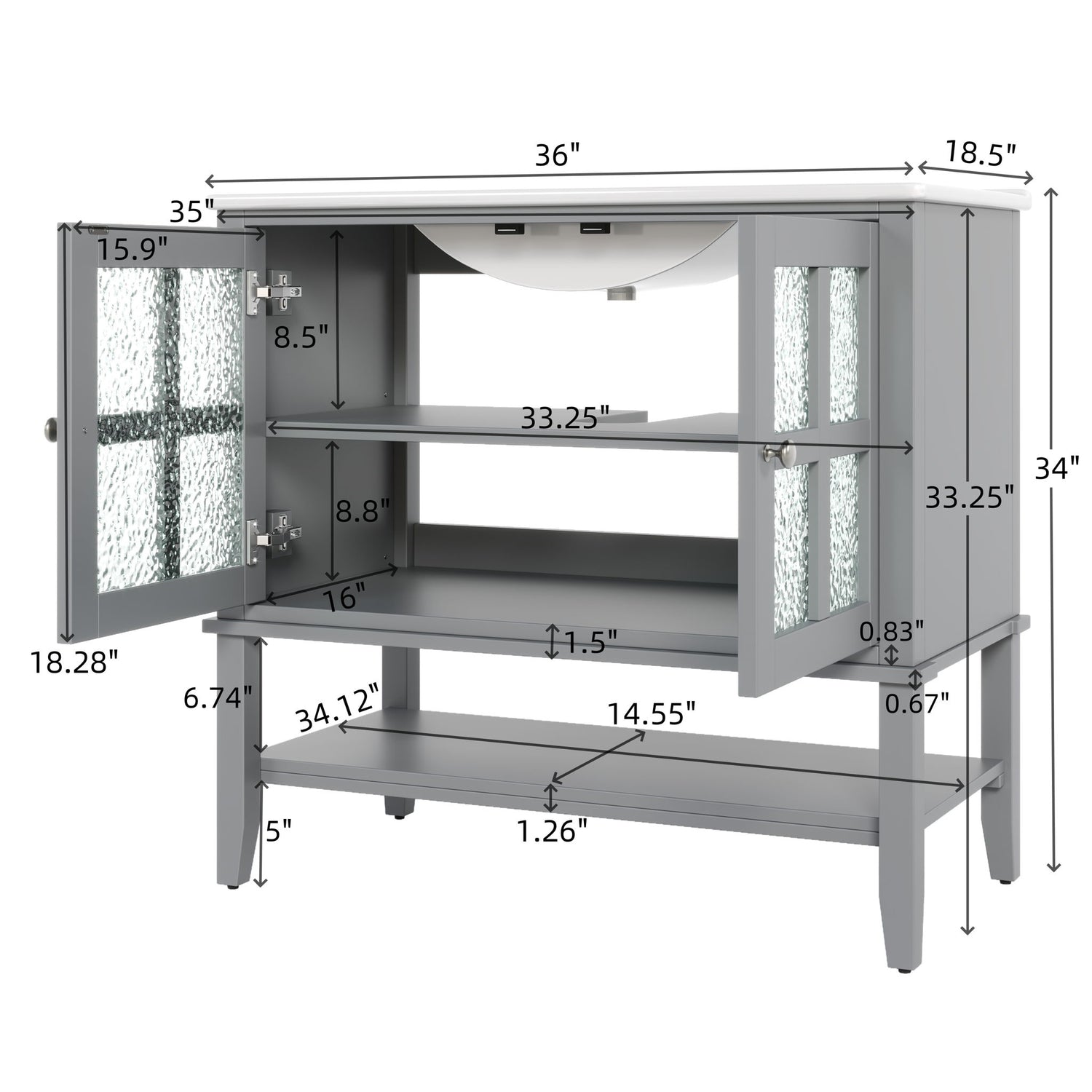 Bathroom Vanity With Ceramic Sink, Adjustable &amp; Open Shelf